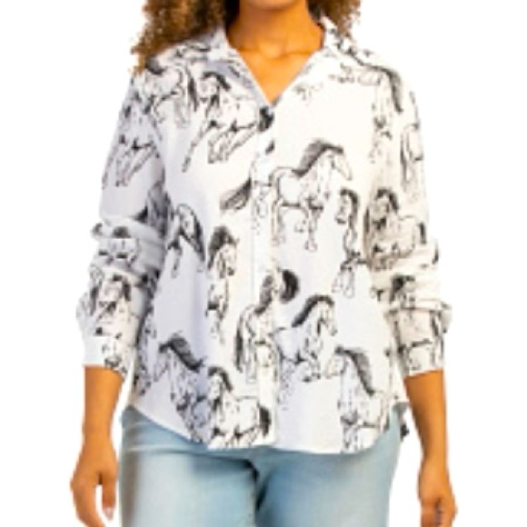 Jane and Delancey Tops - Jane and Delancey SZ L White and Black Horse Print long sleeve Blouse